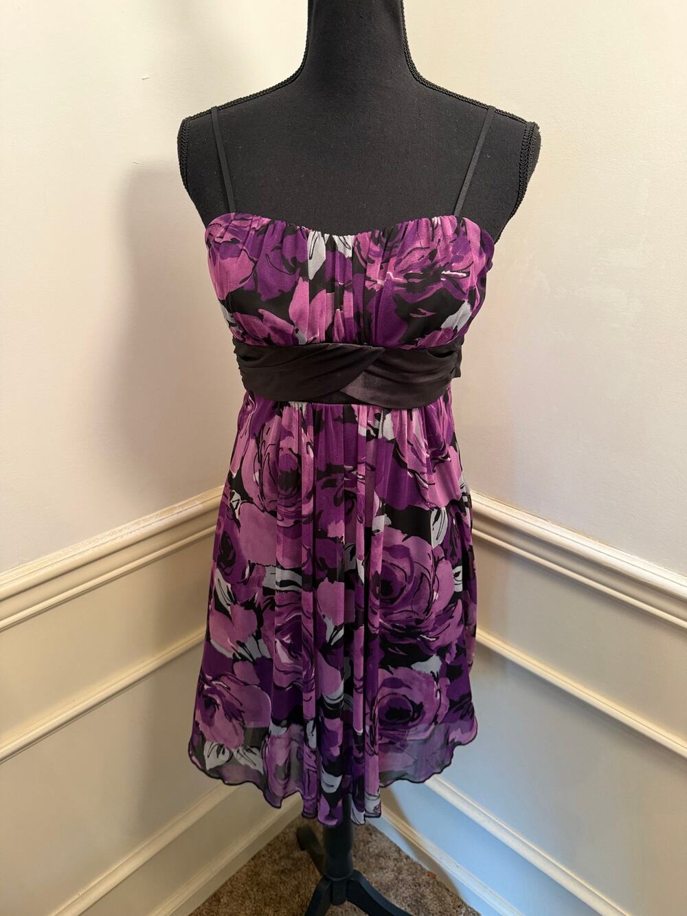 Vintage Y2K Ruby Rox Purple Floral Chiffon Homecoming Hoco Babydoll Dress
